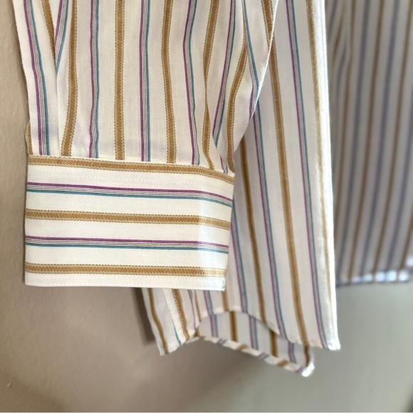 Vintage Leo Chevalier White Cotton Dress Shirt Purple/Blue & Tan Stripes - Picture 7 of 13